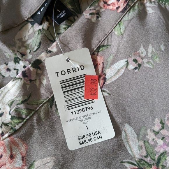 Torrid Gray Floral Blouse with Pink and Green Accents - Picture 2 of 2